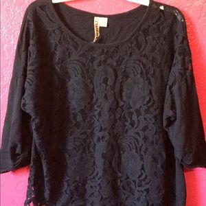 Plus Size black lace print top
